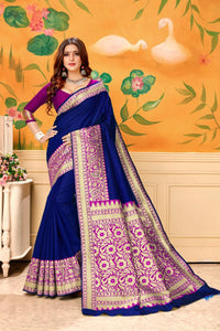 Bootylicious Royal Blue Banarasi Silk Wedding Wear Designer Fancy Saree Online