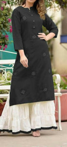 Staggering Black Rayon With Embroidered Work Ready Made Plazo Kurti