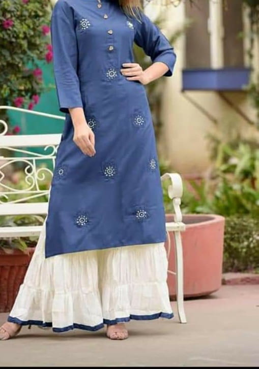 Incredible Blue Embroidered Work Ready Made Rayon Plazo Kurti