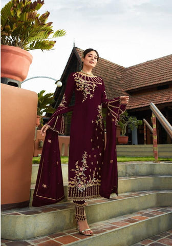 Mind-Boggling Maroon Georgette With Embroidered Work Plazo New Salwar suit Design Online