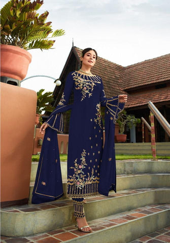 Fabulous Blue Georgette With Embroidered Work Plazo New Salwar suit Design Online