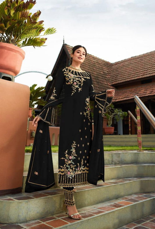 Super Black Georgette With Embroidered Work Plazo New Salwar suit Design Online