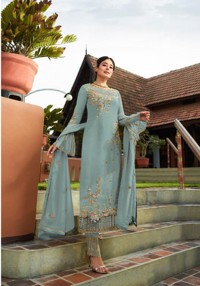 Wondrous Light Blue Georgette With Embroidered Work Plazo New Salwar suit Design Online