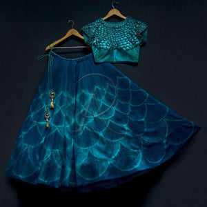 Exquisite Firozi & Navy Blue Tapetta Printed Embroidered Work New Lehenga Choli Design Online