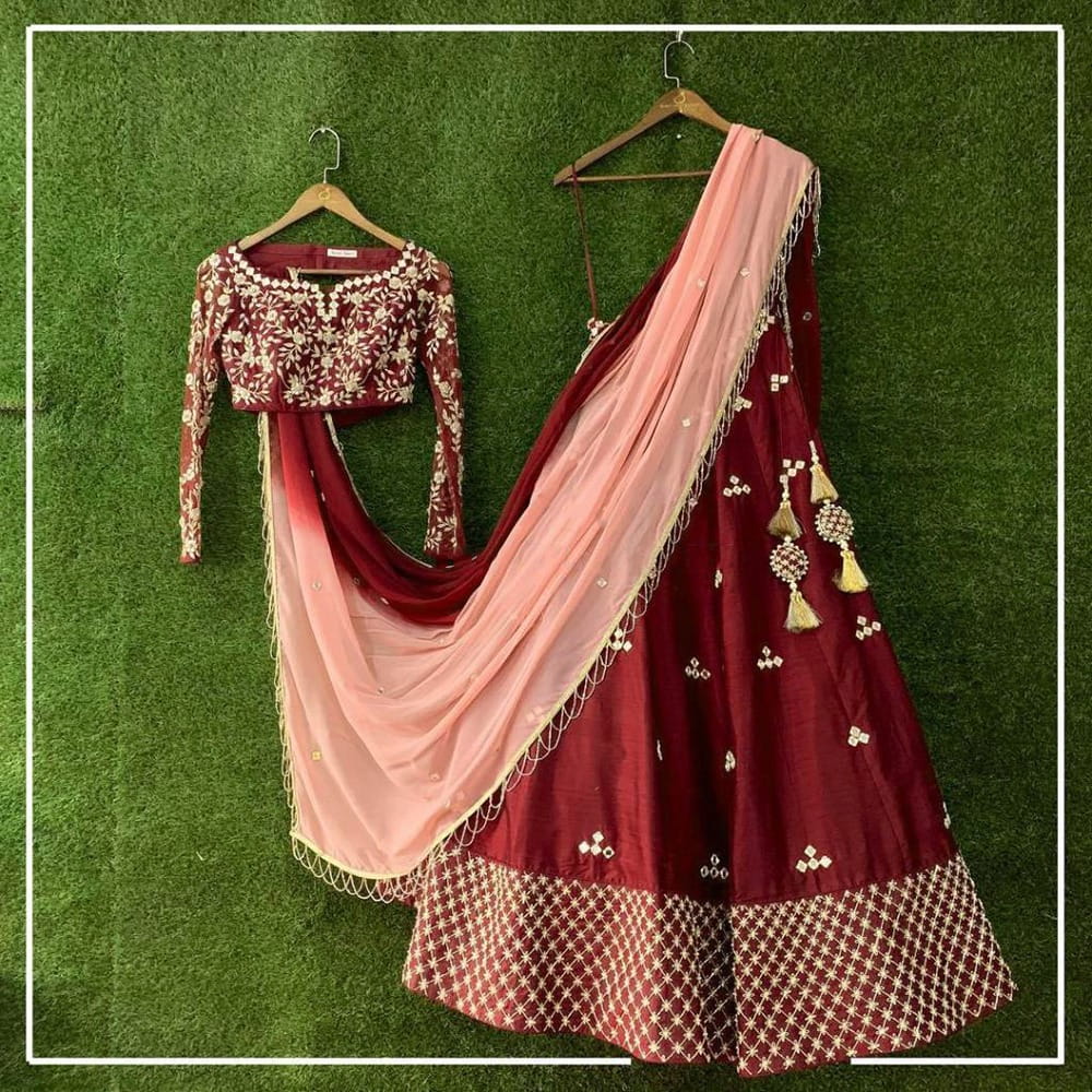 Bootylicious Maroon Silk With Zari Embroidered Work New Lehenga Choli Design Online
