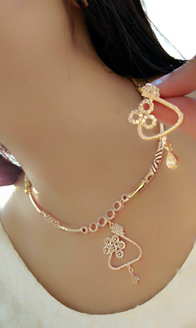 Attractive Radiant Rose Gold American Diamond Imitation Necklace Set Online