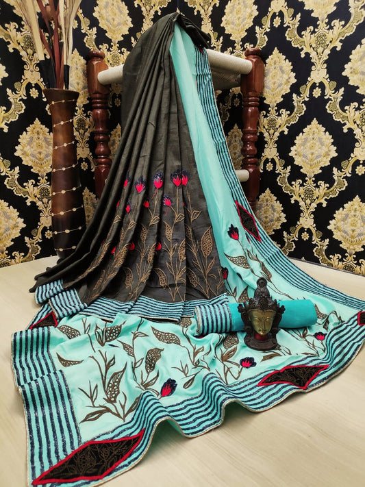 Wonderful Sky Blue Silk Multi Sequence Work All Over Designer Fancy Saree Online