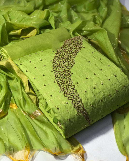Alluring Green Chanderi Jacquard Zari Work New Salwar suit Design Online