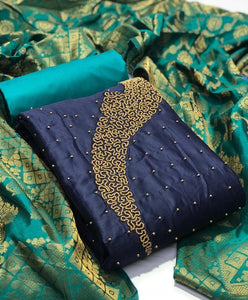 Smashing Navy Blue Cotton With Hand Work New Salwar suit Design Online