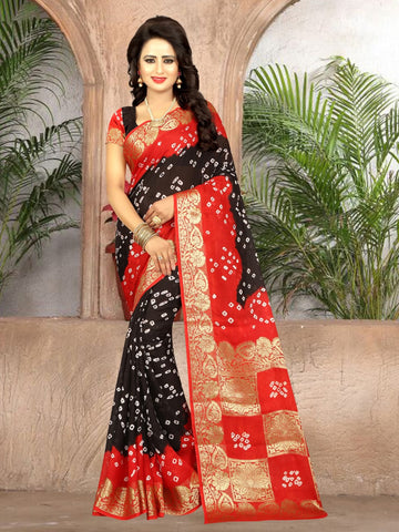 Pretty Black & Red Art Silk Handicraft Bandhani Designer Fancy Saree Online