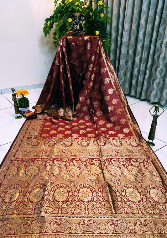 Captivating Maroon Pure Cotton Silk Jacquard Designer Fancy Saree Online