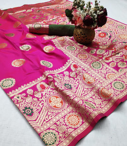 Radiant Rani Colored Soft Silk Weaving Designer Saree Online