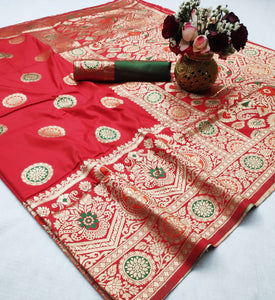 Ravishing Red Colored Soft Silk Weaving Designer Saree Online