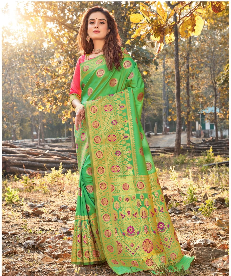 Dazzling Green Soft Silk Weaving Designer Saree Online