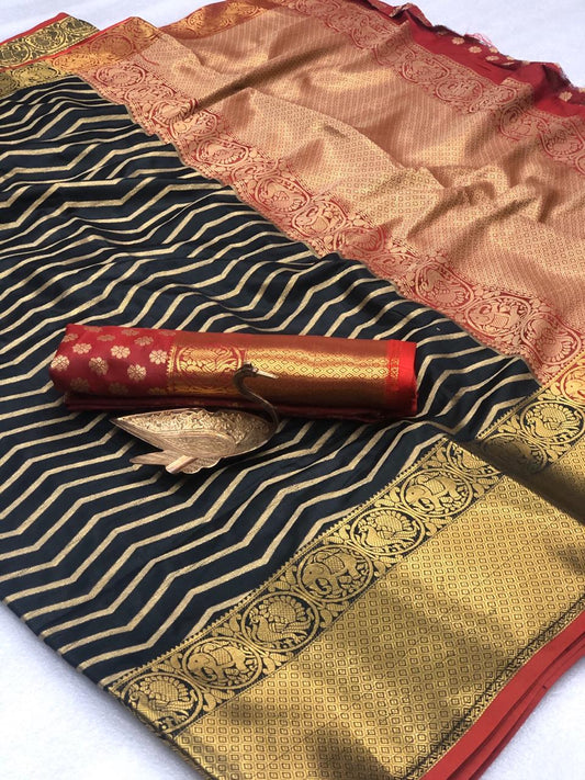 Magnificent Black Banarasi Silk All Over Zari Weaving Designer Saree Online