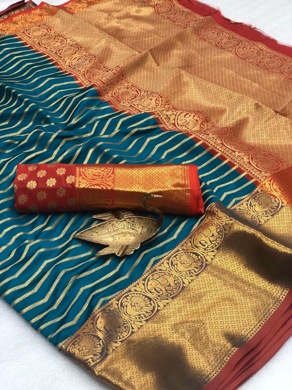 Glorious Rama Banarasi Silk All Over Zari Weaving Designer Saree Online