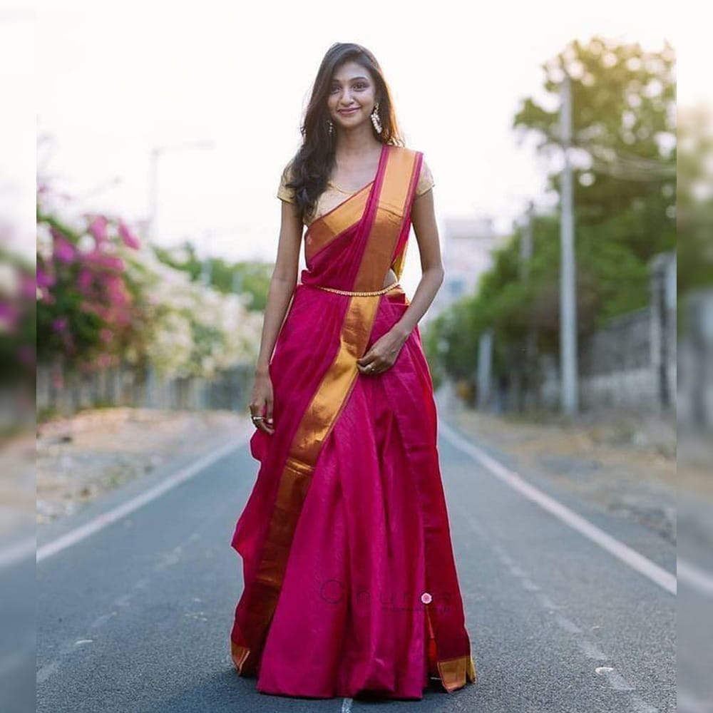 Alluring Rani Pink Designer Banarasi Silk Printed Lehenga Choli
