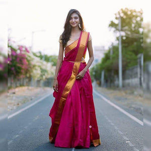 Alluring Rani Pink Designer Banarasi Silk Printed Lehenga Choli