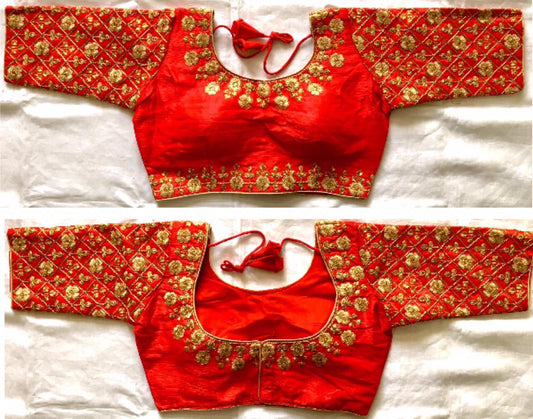 Amazeballs Red Fentam Silk Golden Work Ready Made Blouse