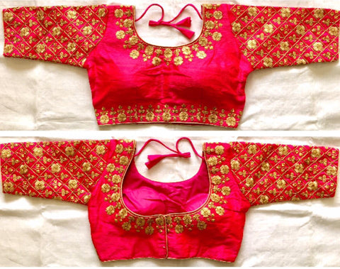 Bootylicious Rani Pink Fentam Silk Ready Made Golden Work Blouse