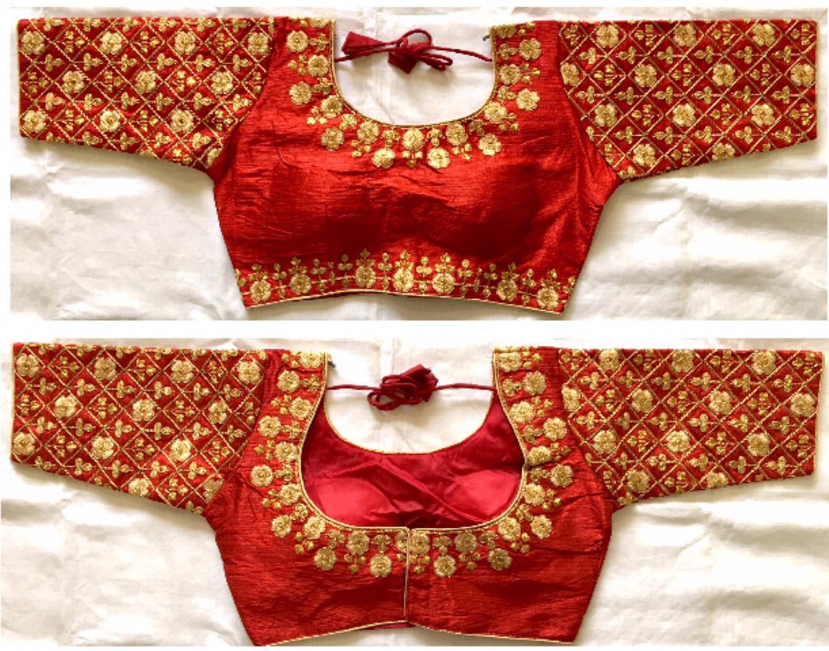 Extraordinary Maroon Fentam Silk Golden Work Ready Made Blouse