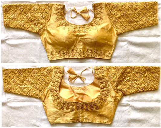 Astonishing Golden Fentam Silk Golden Work Ready Made Blouse