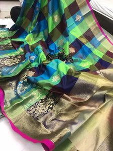 Marvellous Green & Multi Banarasi Silk Weaving Handloom Rich Pallu Designer Saree Online