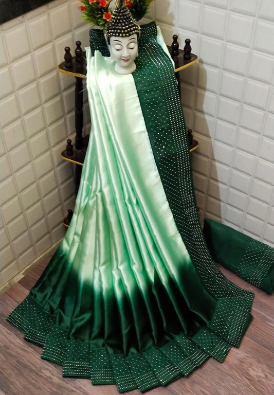 Breathtaking Dark Green Rangoli Satin Silk Plain Designer Saree Online