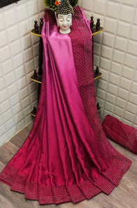 Sensational Rani Pink Satin Silk Rangoli Plain Designer Saree Online