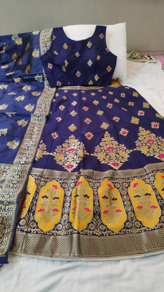 Bootylicious Navy Blue Silk Brocade Designer Lehenga Choli