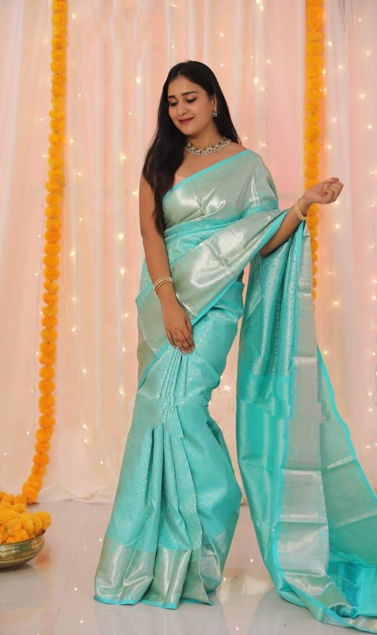 Remarkable Firozi Designer Banarasi With Rich Pallu Designer Saree Online