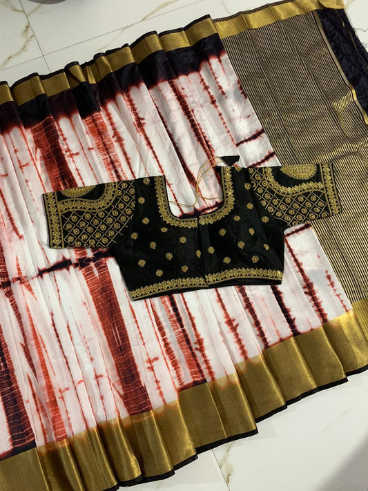 Extraordinary Brown & Black Tussar Silk With Golden Zari Designer Saree Online & Ready Made Blouse