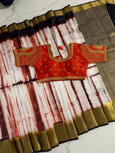 Incredible Brown & Orange Silk With Golden Zari Patta Designer Saree Online & Ready Made Blouse