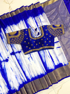 Imposing Royal Blue Silk Golden Zari Designer Saree Online & Ready Made Blouse