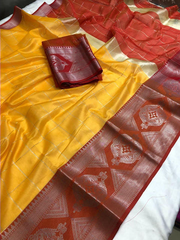 Lovely Mustard Silk With Zari Jacquard Weaving Designer Saree Online