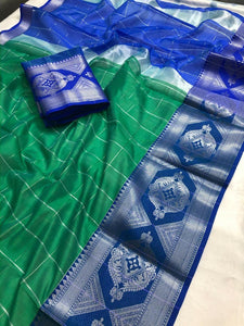 Good-Looking Rama Green Silk With Zari Weaving Jacquard Work Designer Saree Online