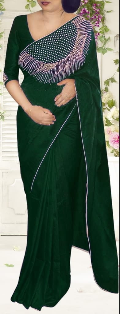 Wonderful Dark Green Rajwadi Silk With Silver Diamond Work Designer Saree Online