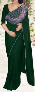 Wonderful Dark Green Rajwadi Silk With Silver Diamond Work Designer Saree Online