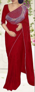 Glorious Red Rajwadi Silk With Silver Diamond Work Designer Saree Online