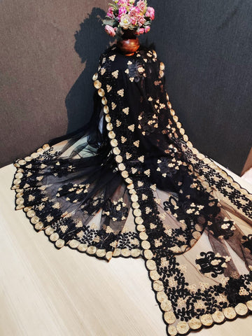 Devastating Black Net With Embroidered Diamond Work fancy designer saree