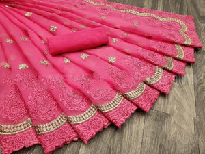 Remarkable Pink Organza With Embroidered Work fancy designer saree