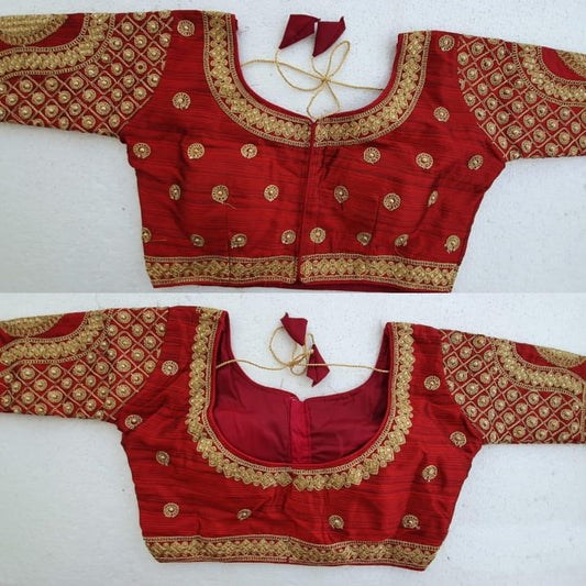 Amazing Maroon Malbari Silk Heavy Zari Hand Work Stone Work fancy Blouse