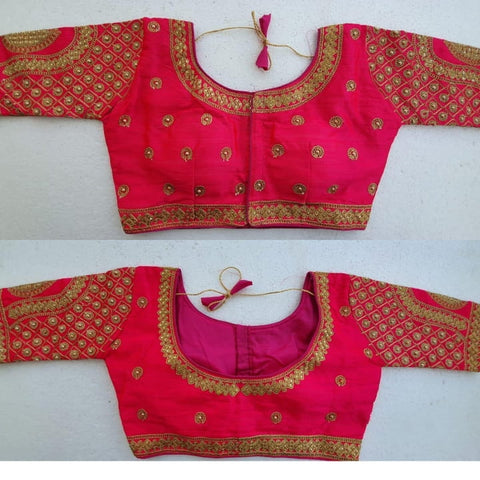 Splendid Rani Malbari Silk Zari Stone Work fancy Neck Readymade Blouse