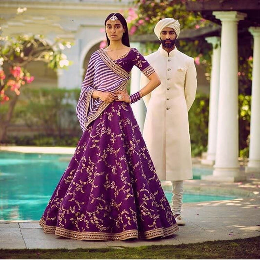 Radiant Purple & White Taffeta Silk With Embroidered Work Lehenga Choli Design Online