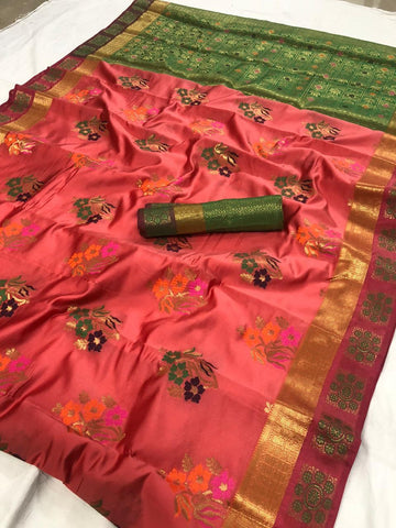 Magnificent Pink Lichi Silk With Flower Printed fancy designer saree
