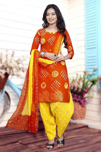 Amazeballs Orange & Yellow Cotton Bandhani Jacquard Border New Salwar suit design online