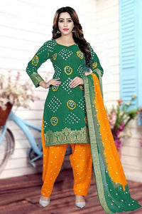 Smashing Green & Yellow Cotton Bandhani Jacquard Border New Salwar suit design online