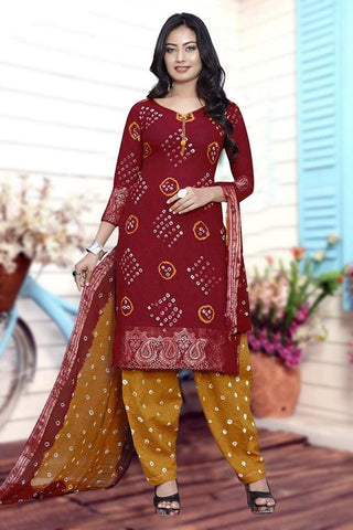 Bootylicious Maroon & Mustard Cotton Bandhani Jacquard Border New Salwar suit design online