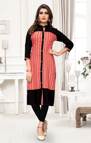Red Color Designer Printed Rayon Ready Made Function Wear Kurti VAIKUNTH112A