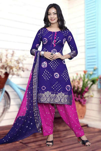 Beauteous Purple & Pink Cotton Bandhani Jacquard Border New Salwar suit design online